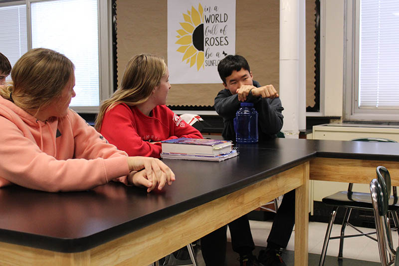 students sitting in lab class